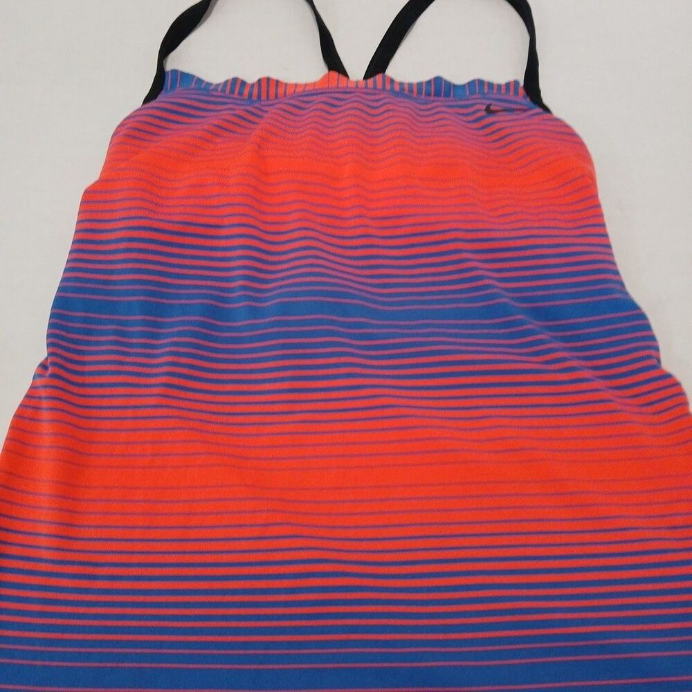 Nike Racerback Tankini Swimsuit TOP ONLY Vibrant Orange/Blue Stripped Sz-Small - Picture 3 of 16